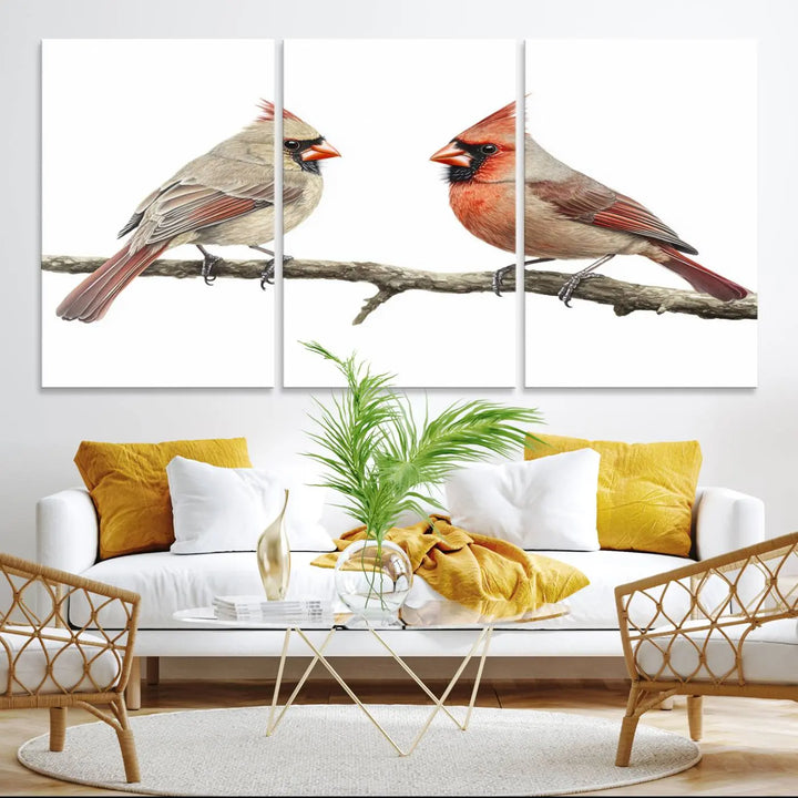 Cardinal Bird Canvas Wall Art - Male and Female Cardinal Print - Nature-Inspired Bird Wall Decor for Home - Vibrant Wildlife Art on Canvas