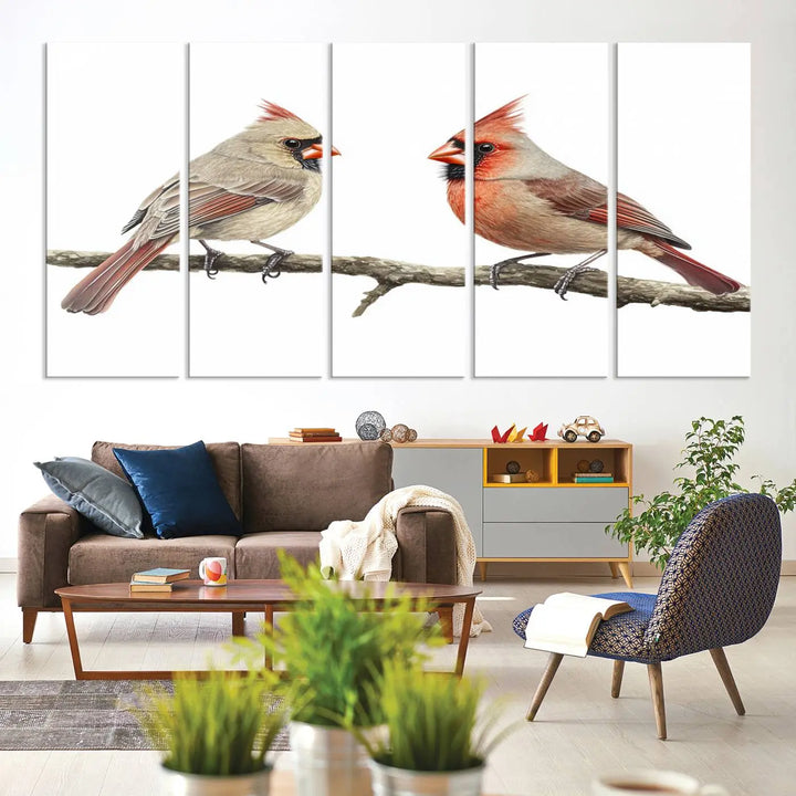 Cardinal Bird Canvas Wall Art - Male and Female Cardinal Print - Nature-Inspired Bird Wall Decor for Home - Vibrant Wildlife Art on Canvas