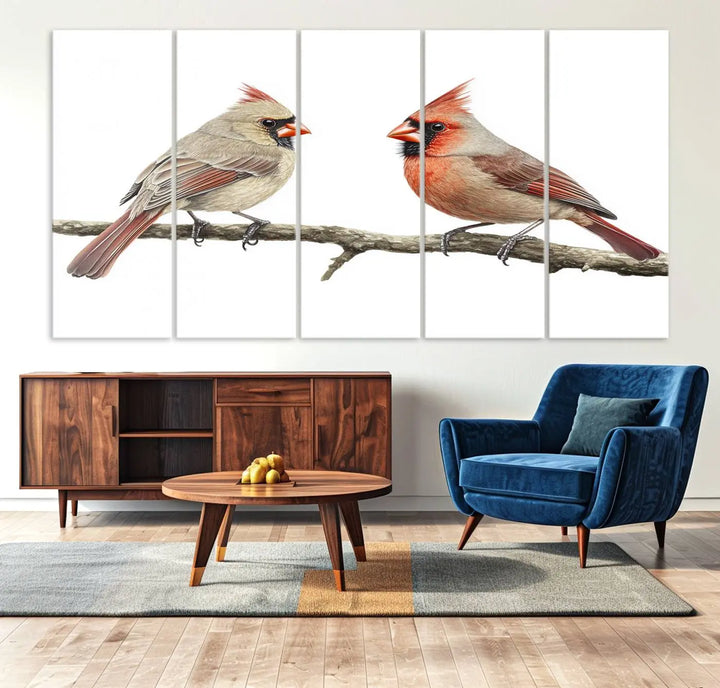 Cardinal Bird Canvas Wall Art - Male and Female Cardinal Print - Nature-Inspired Bird Wall Decor for Home - Vibrant Wildlife Art on Canvas