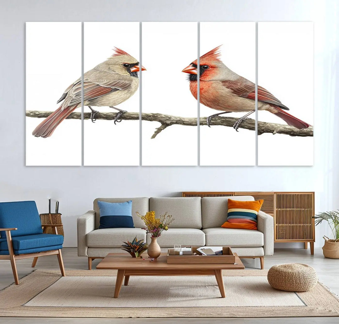 Cardinal Bird Canvas Wall Art - Male and Female Cardinal Print - Nature-Inspired Bird Wall Decor for Home - Vibrant Wildlife Art on Canvas