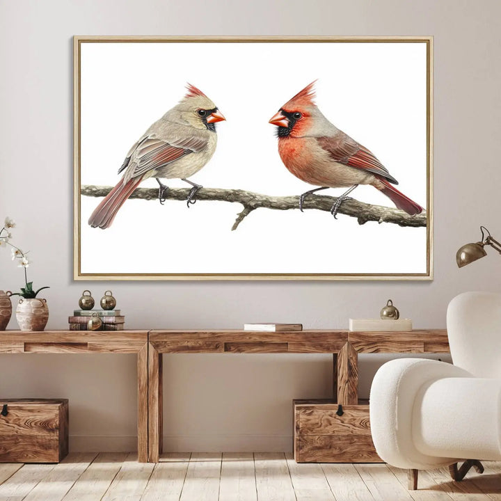 Cardinal Bird Canvas Wall Art - Male and Female Cardinal Print - Nature-Inspired Bird Wall Decor for Home - Vibrant Wildlife Art on Canvas