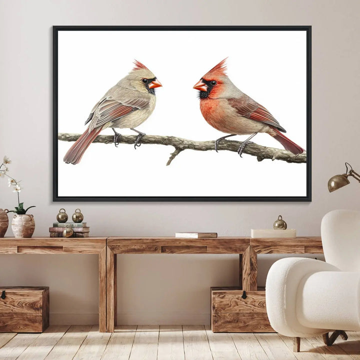 Cardinal Bird Canvas Wall Art - Male and Female Cardinal Print - Nature-Inspired Bird Wall Decor for Home - Vibrant Wildlife Art on Canvas