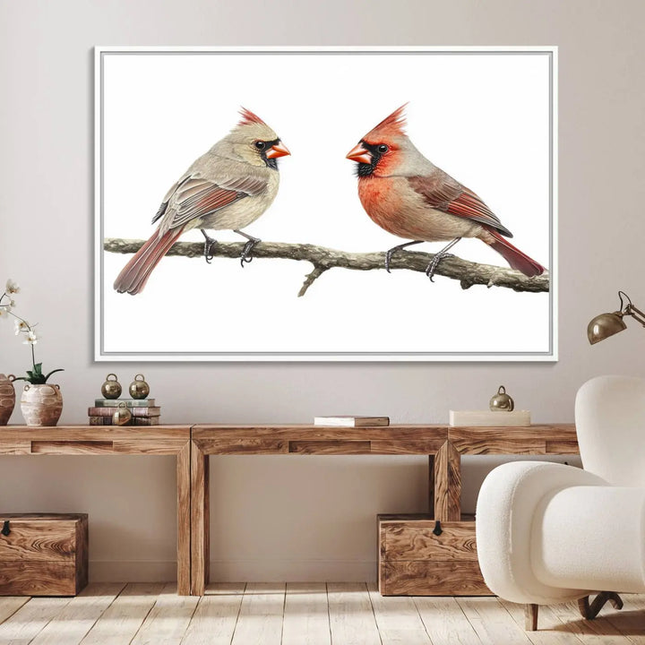 Cardinal Bird Canvas Wall Art - Male and Female Cardinal Print - Nature-Inspired Bird Wall Decor for Home - Vibrant Wildlife Art on Canvas