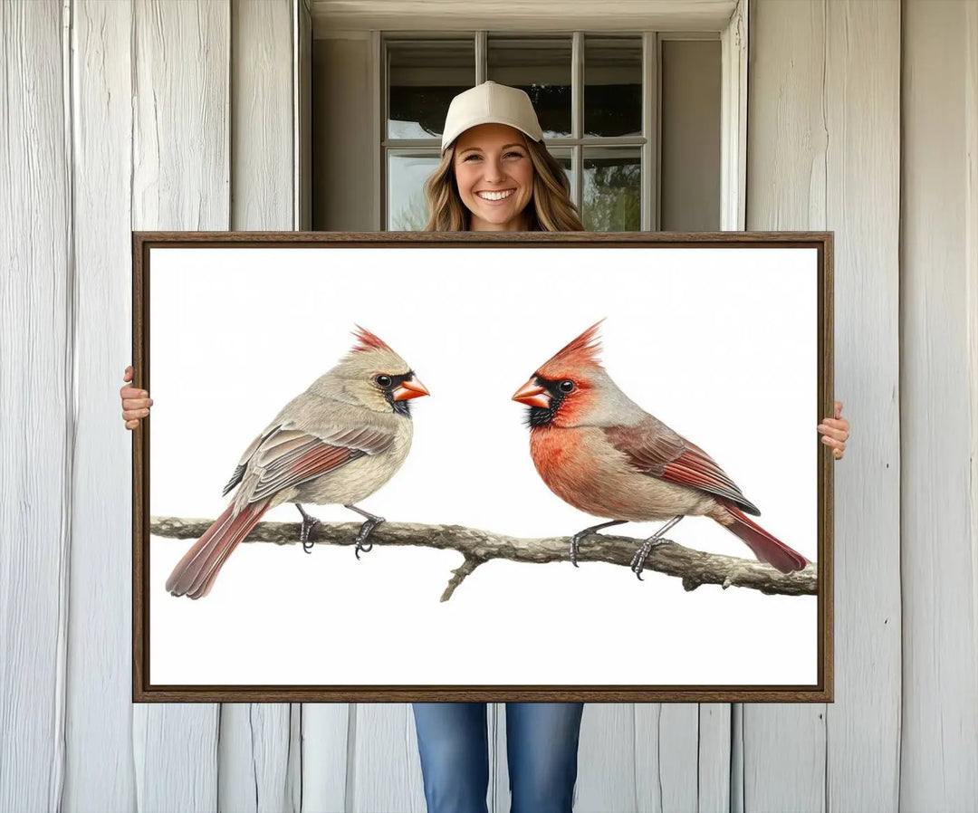 Cardinal Bird Canvas Wall Art - Male and Female Cardinal Print - Nature-Inspired Bird Wall Decor for Home - Vibrant Wildlife Art on Canvas