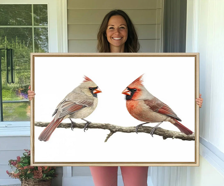 Cardinal Bird Canvas Wall Art - Male and Female Cardinal Print - Nature-Inspired Bird Wall Decor for Home - Vibrant Wildlife Art on Canvas