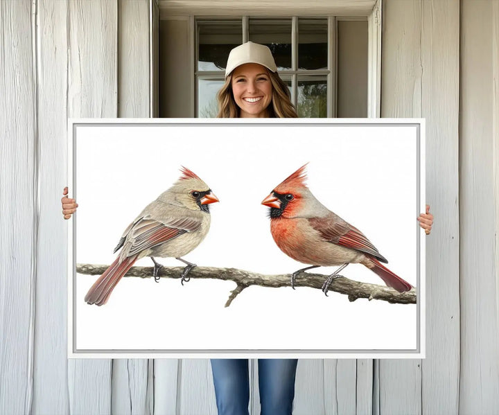 Cardinal Bird Canvas Wall Art - Male and Female Cardinal Print - Nature-Inspired Bird Wall Decor for Home - Vibrant Wildlife Art on Canvas