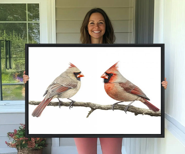 Cardinal Bird Canvas Wall Art - Male and Female Cardinal Print - Nature-Inspired Bird Wall Decor for Home - Vibrant Wildlife Art on Canvas