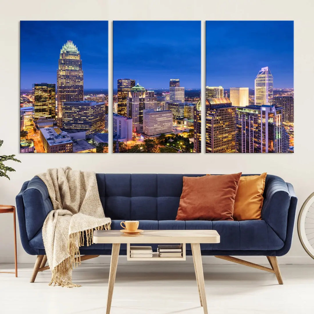 Charlotte Aerial View Night Skyline City Lights Wall Art Canvas Print