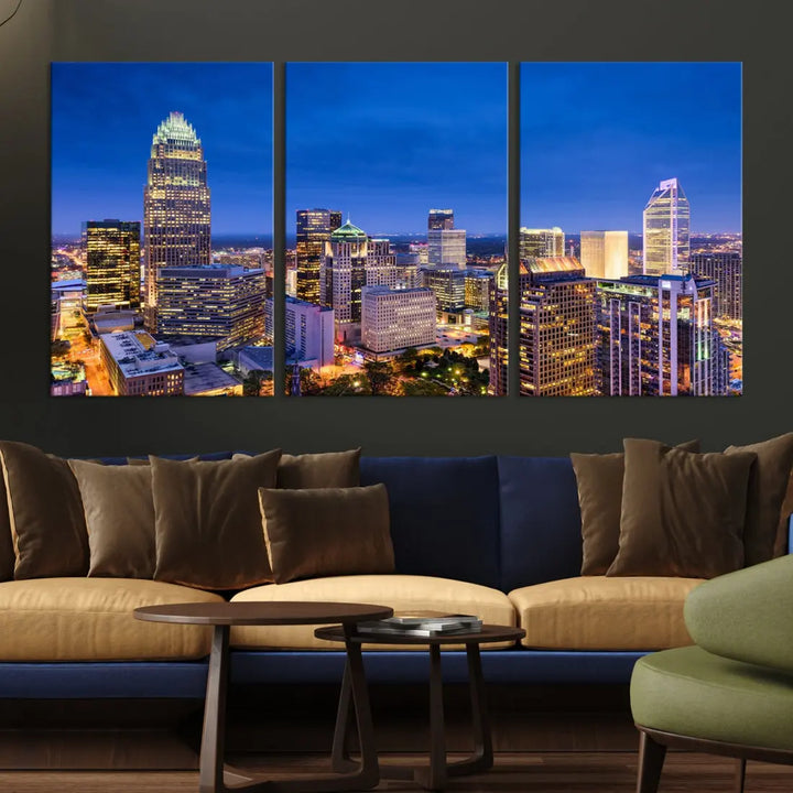 Charlotte Aerial View Night Skyline City Lights Wall Art Canvas Print