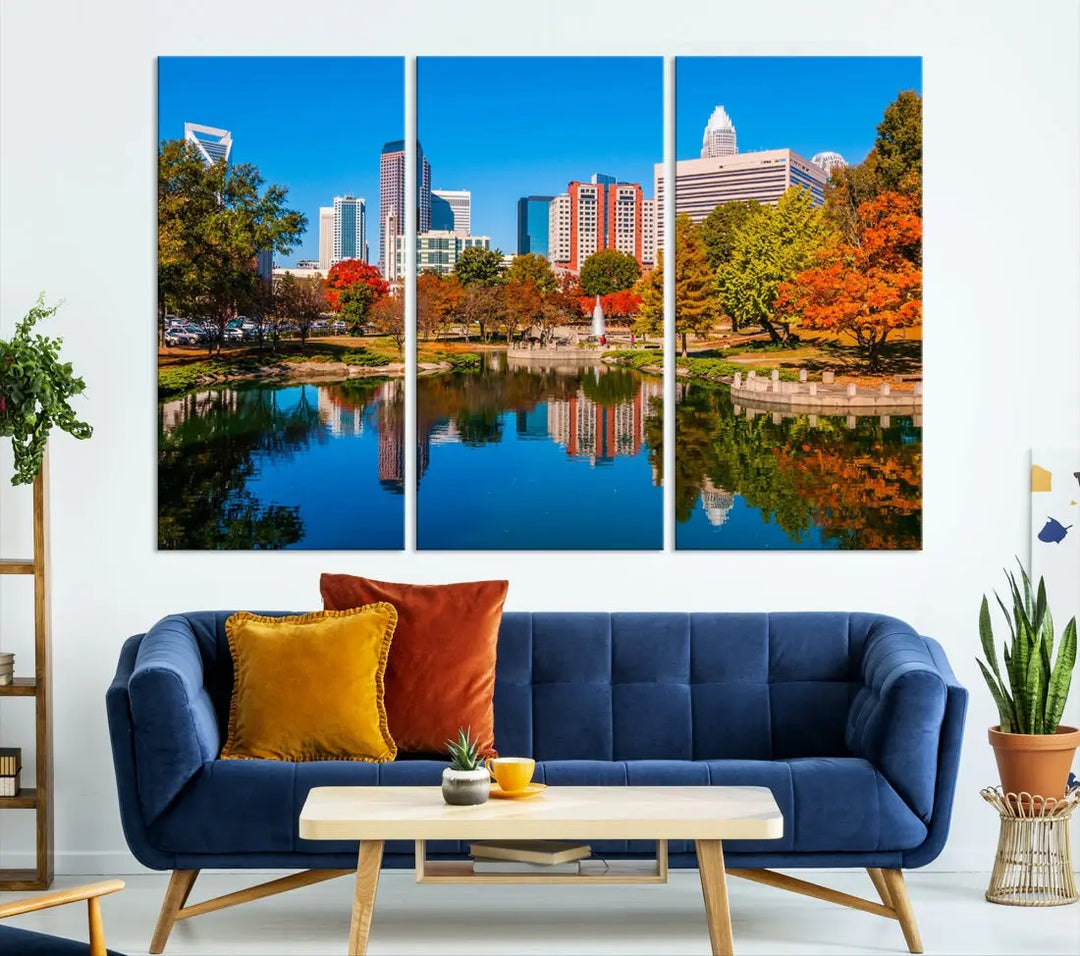 Charlotte City Autumn Morning Cityscape Wall Art Canvas Print