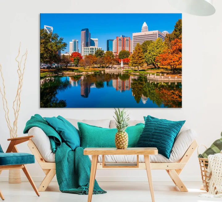 Charlotte City Autumn Morning Cityscape Wall Art Canvas Print