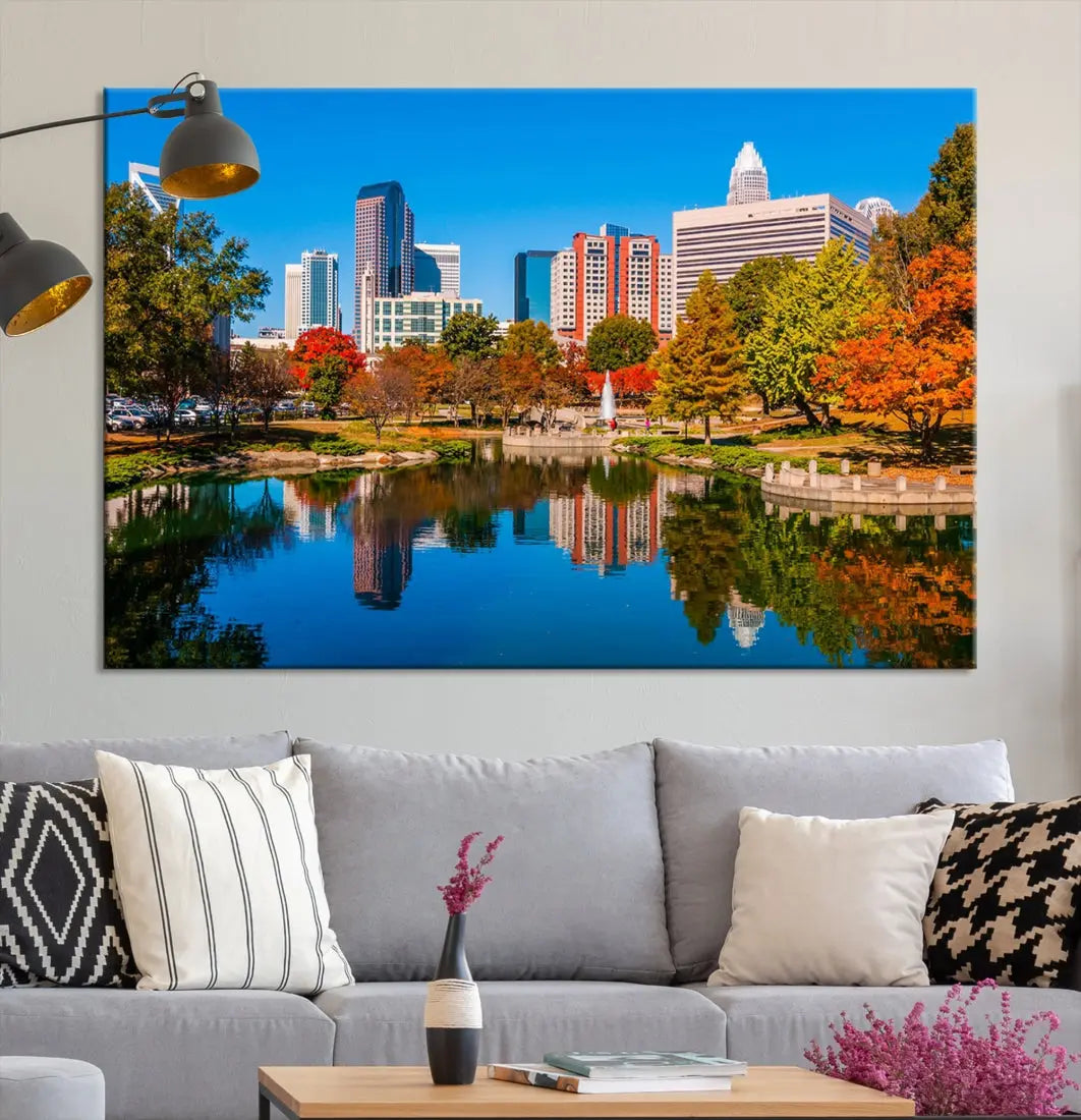 Charlotte City Autumn Morning Cityscape Wall Art Canvas Print