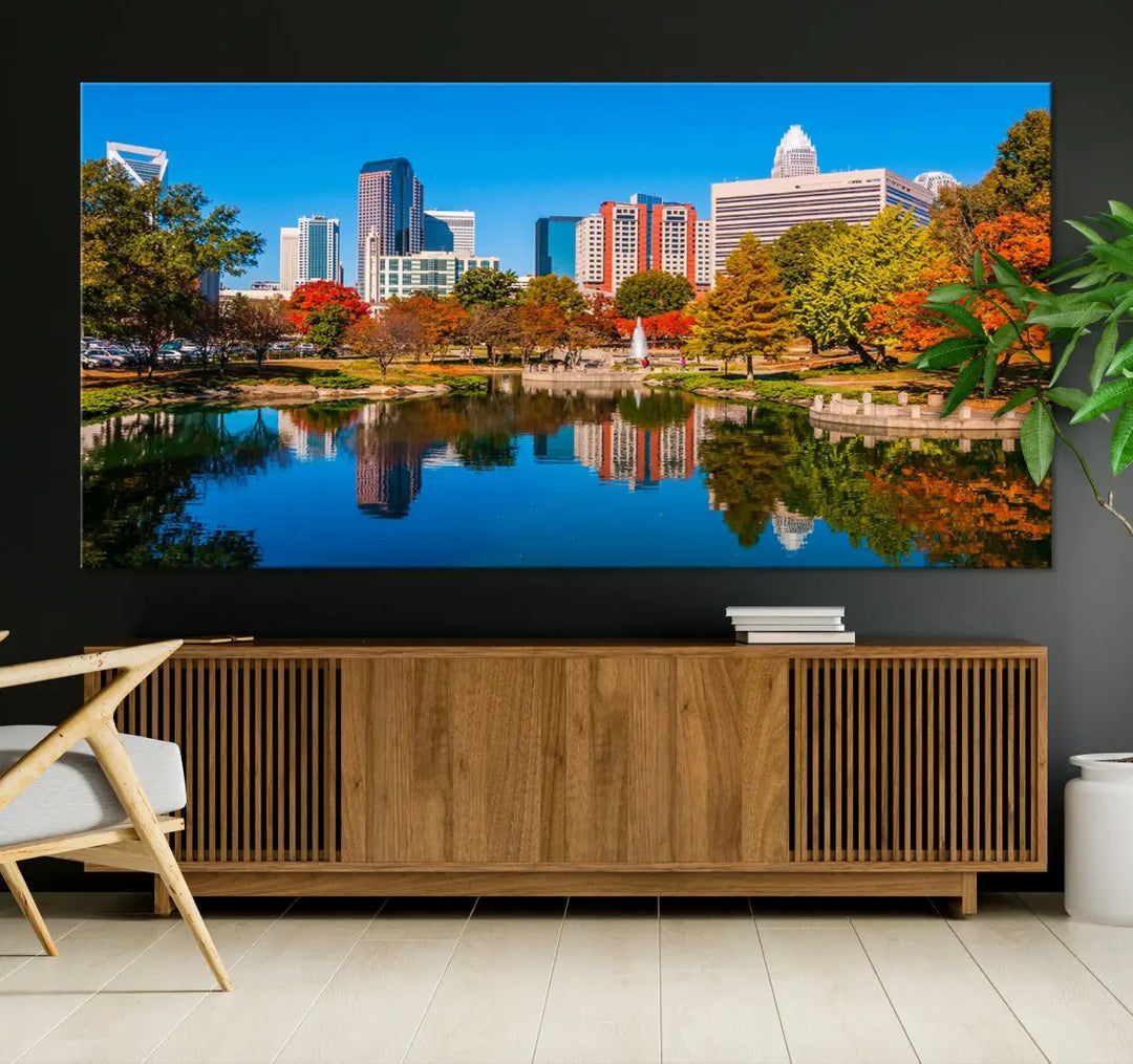 Charlotte City Autumn Morning Cityscape Wall Art Canvas Print