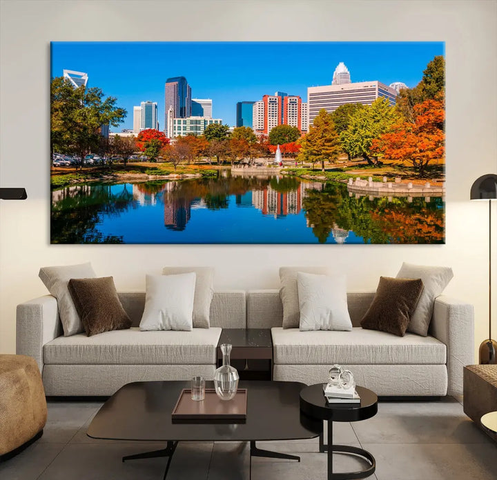 Charlotte City Autumn Morning Cityscape Wall Art Canvas Print