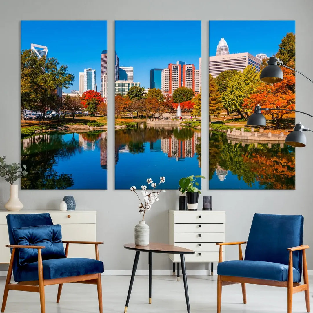 Charlotte City Autumn Morning Cityscape Wall Art Canvas Print