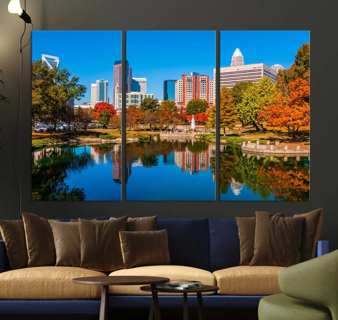 Charlotte City Autumn Morning Cityscape Wall Art Canvas Print