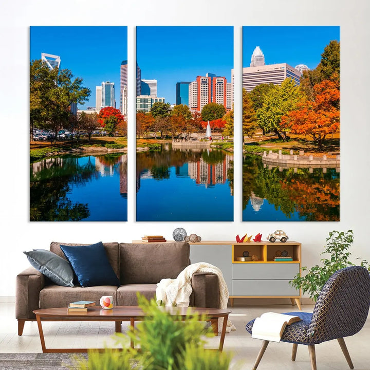 Charlotte City Autumn Morning Cityscape Wall Art Canvas Print