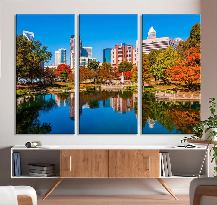 Charlotte City Autumn Morning Cityscape Wall Art Canvas Print