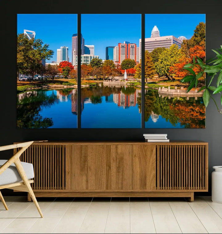 Charlotte City Autumn Morning Cityscape Wall Art Canvas Print