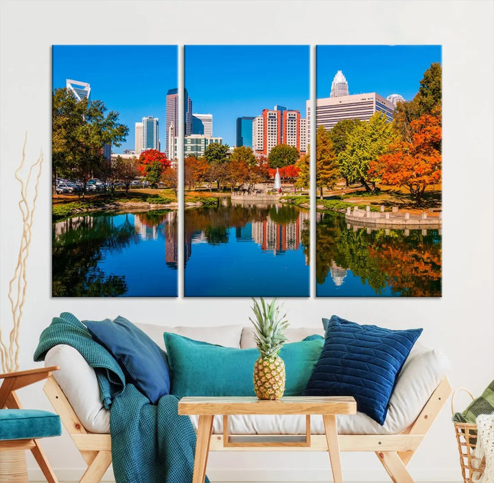 Charlotte City Autumn Morning Cityscape Wall Art Canvas Print