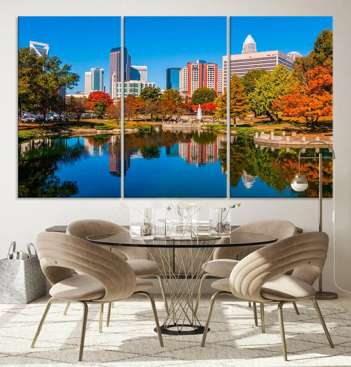 Charlotte City Autumn Morning Cityscape Wall Art Canvas Print