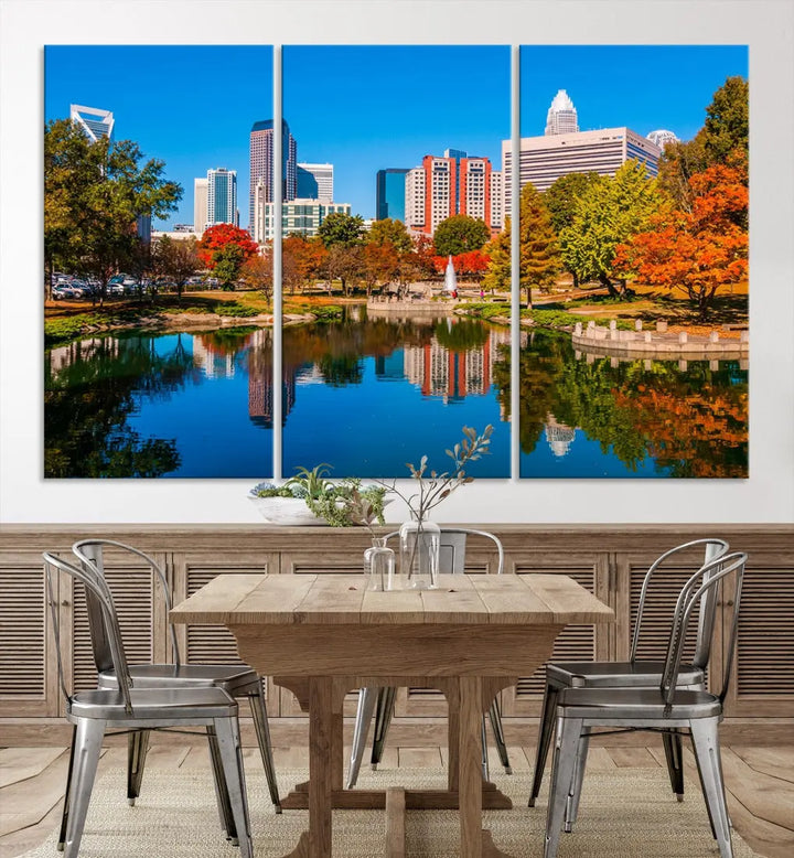 Charlotte City Autumn Morning Cityscape Wall Art Canvas Print