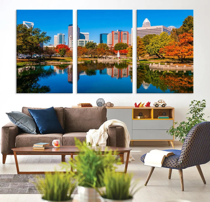 Charlotte City Autumn Morning Cityscape Wall Art Canvas Print