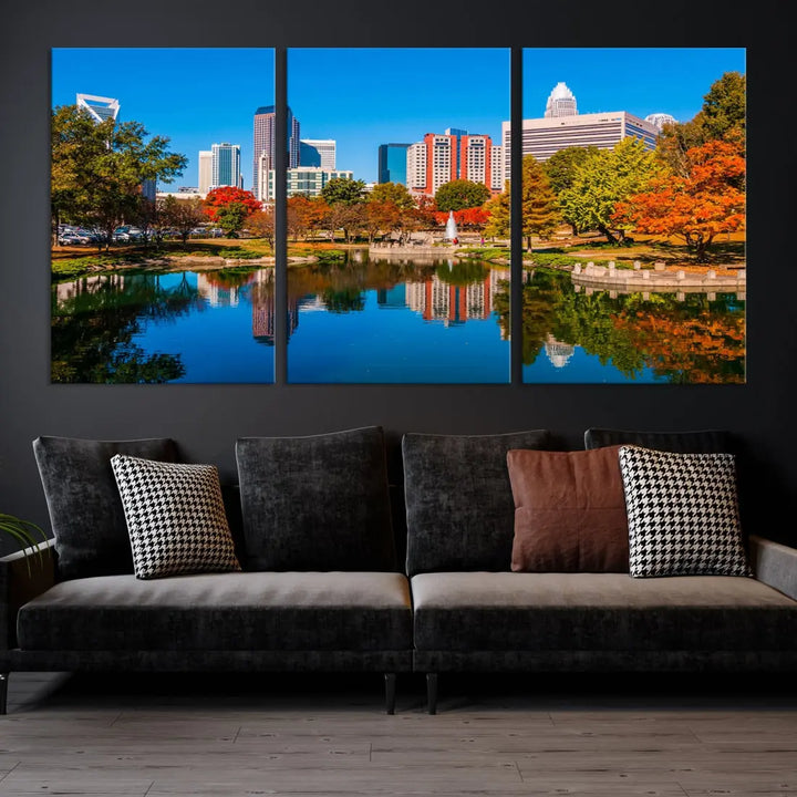 Charlotte City Autumn Morning Cityscape Wall Art Canvas Print