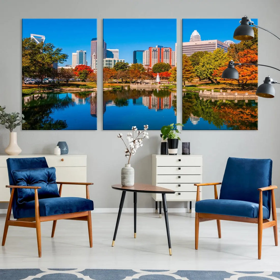 Charlotte City Autumn Morning Cityscape Wall Art Canvas Print