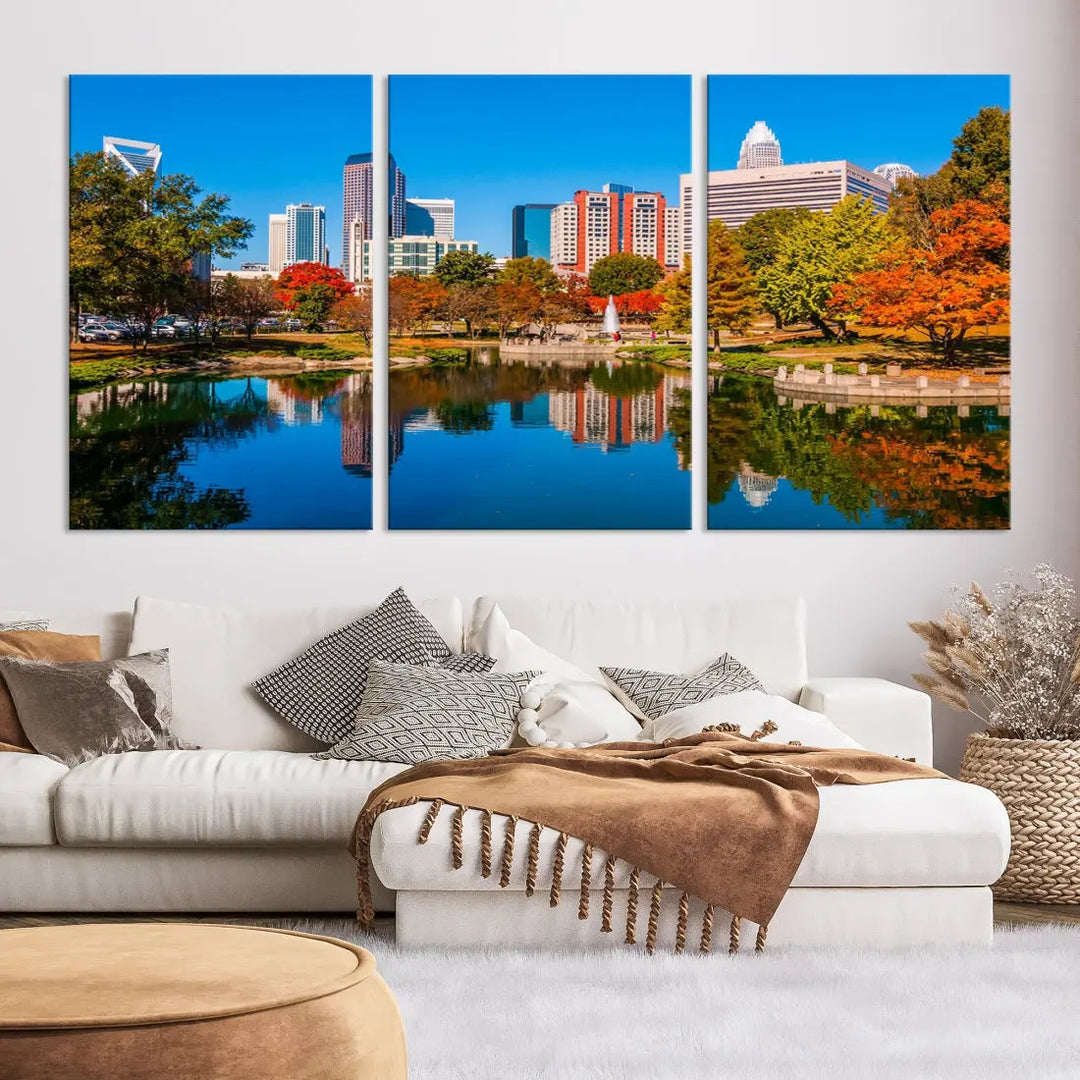 Charlotte City Autumn Morning Cityscape Wall Art Canvas Print