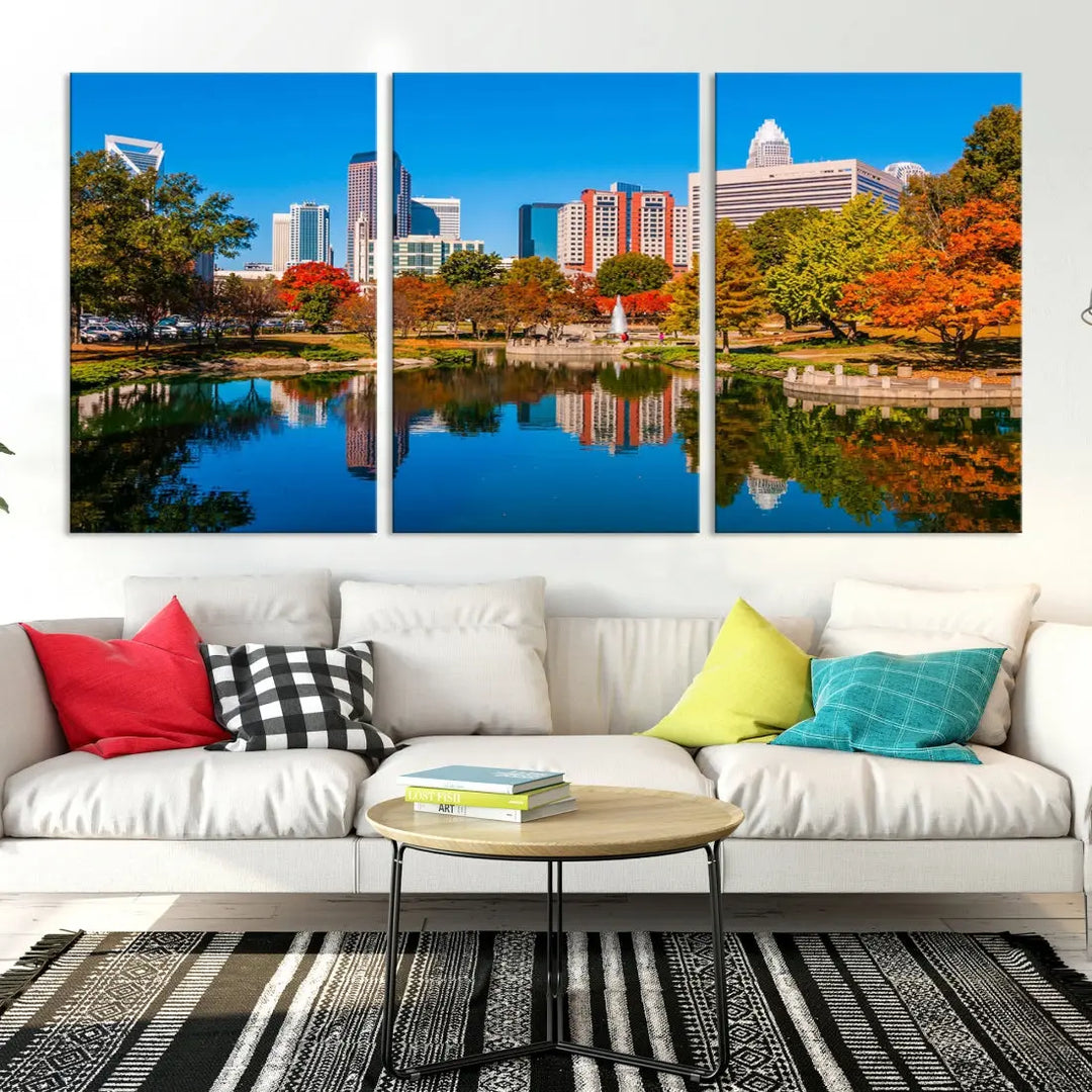 Charlotte City Autumn Morning Cityscape Wall Art Canvas Print