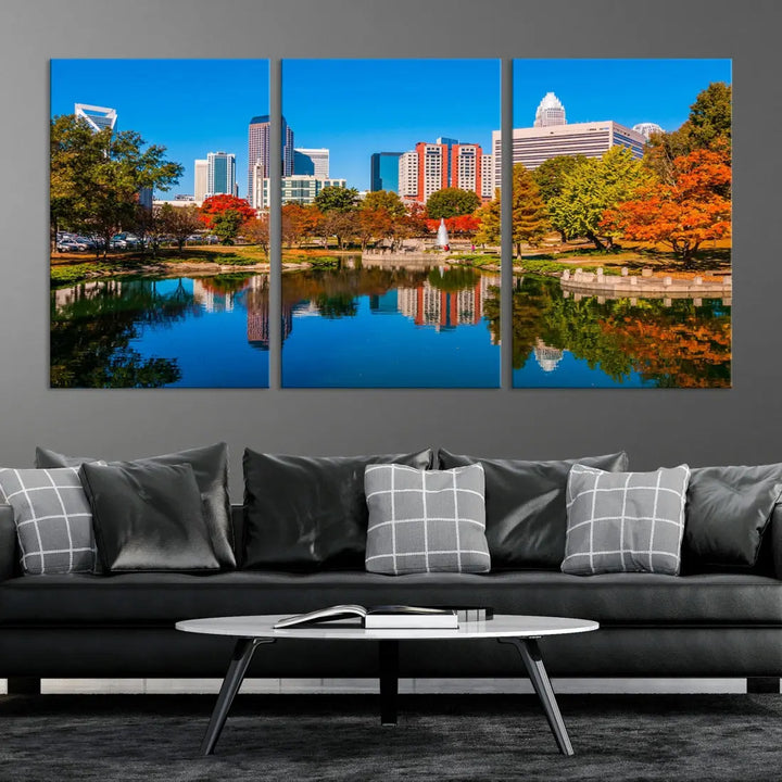 Charlotte City Autumn Morning Cityscape Wall Art Canvas Print