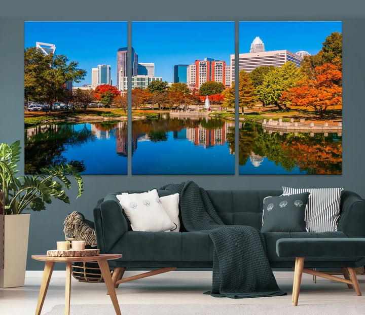 Charlotte City Autumn Morning Cityscape Wall Art Canvas Print