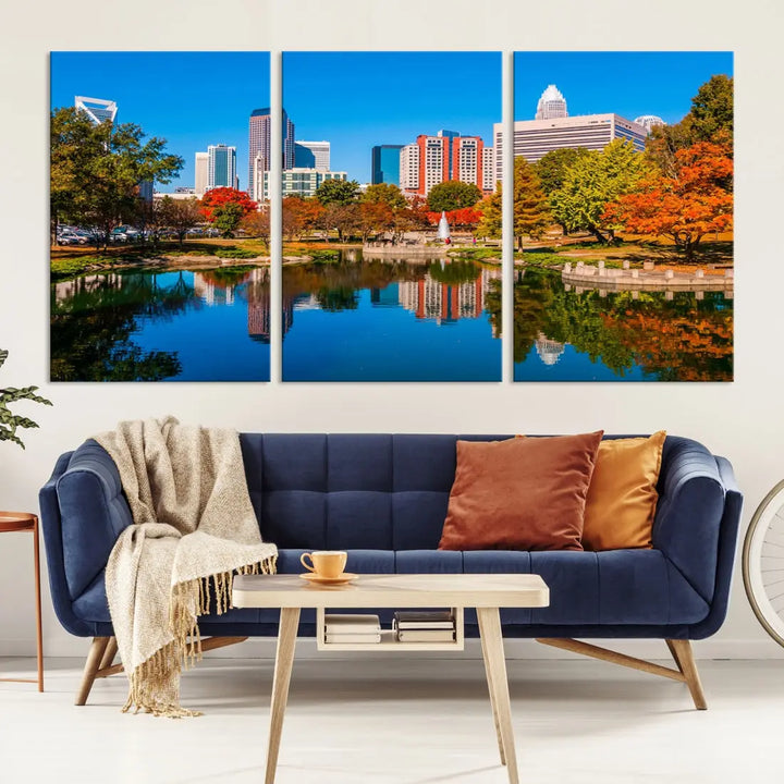 Charlotte City Autumn Morning Cityscape Wall Art Canvas Print