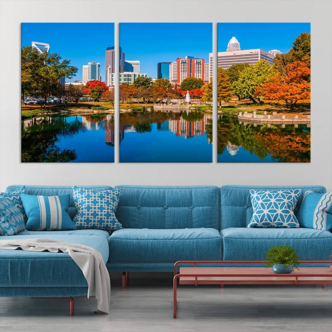 Charlotte City Autumn Morning Cityscape Wall Art Canvas Print