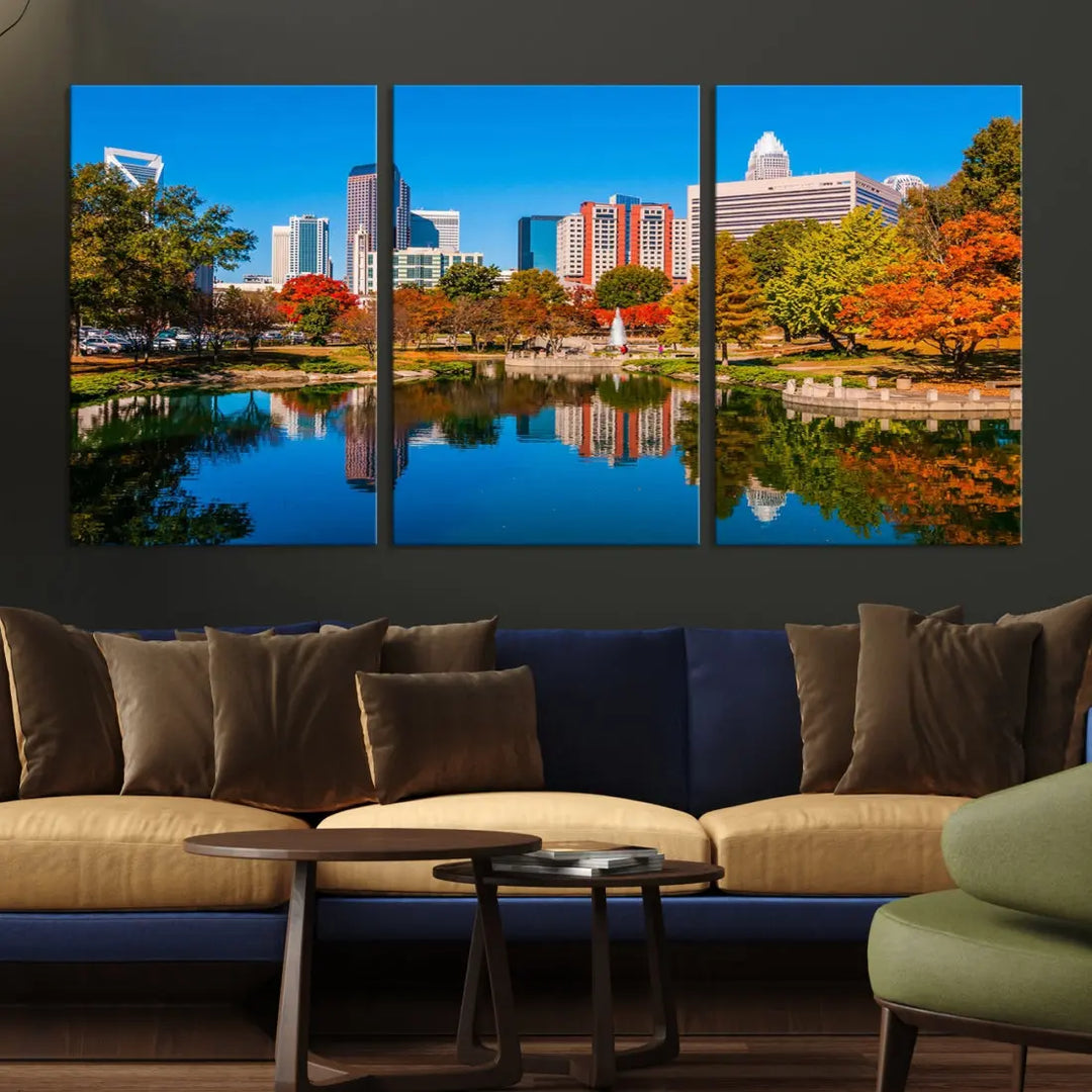 Charlotte City Autumn Morning Cityscape Wall Art Canvas Print