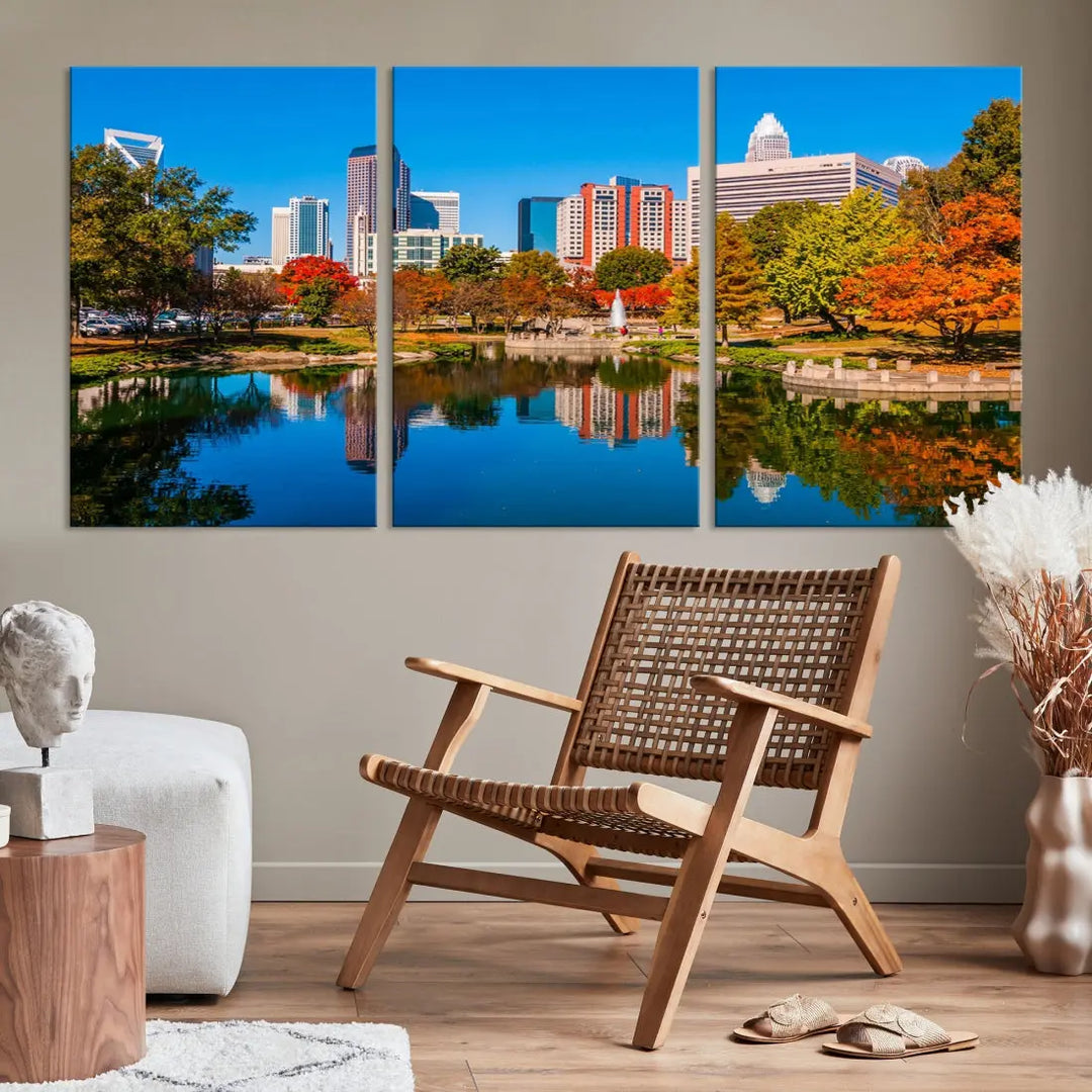 Charlotte City Autumn Morning Cityscape Wall Art Canvas Print