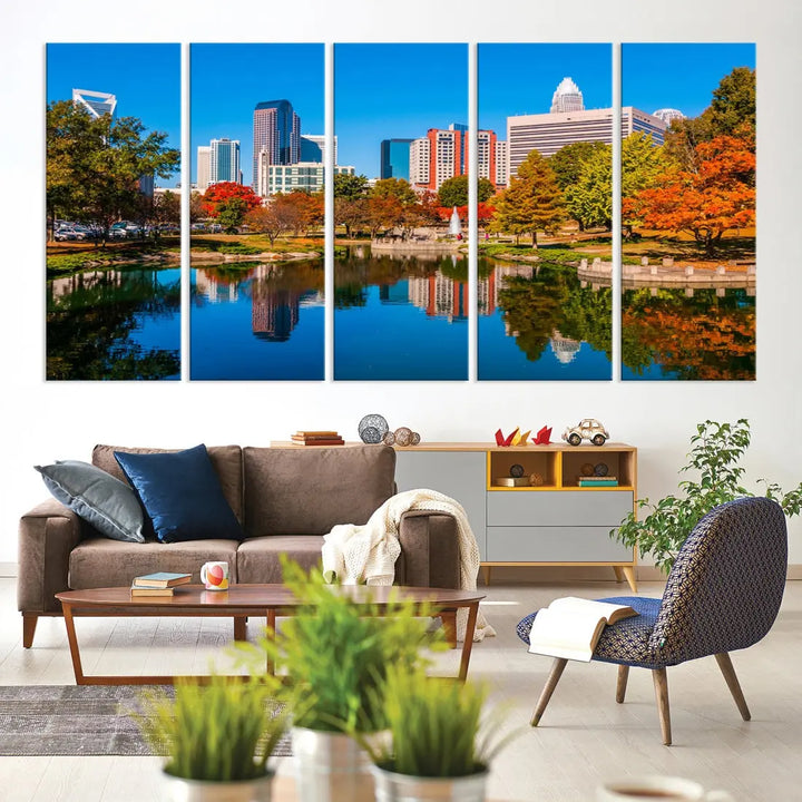 Charlotte City Autumn Morning Cityscape Wall Art Canvas Print