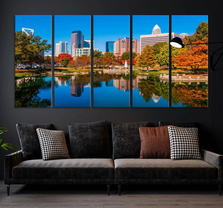 Charlotte City Autumn Morning Cityscape Wall Art Canvas Print