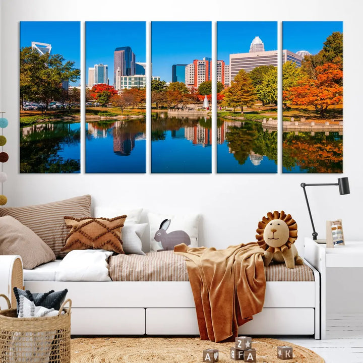 Charlotte City Autumn Morning Cityscape Wall Art Canvas Print