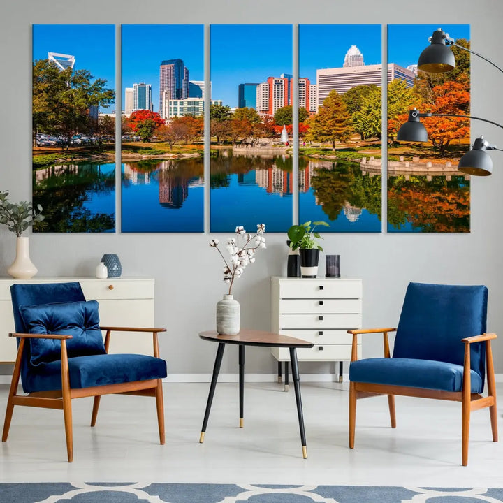 Charlotte City Autumn Morning Cityscape Wall Art Canvas Print