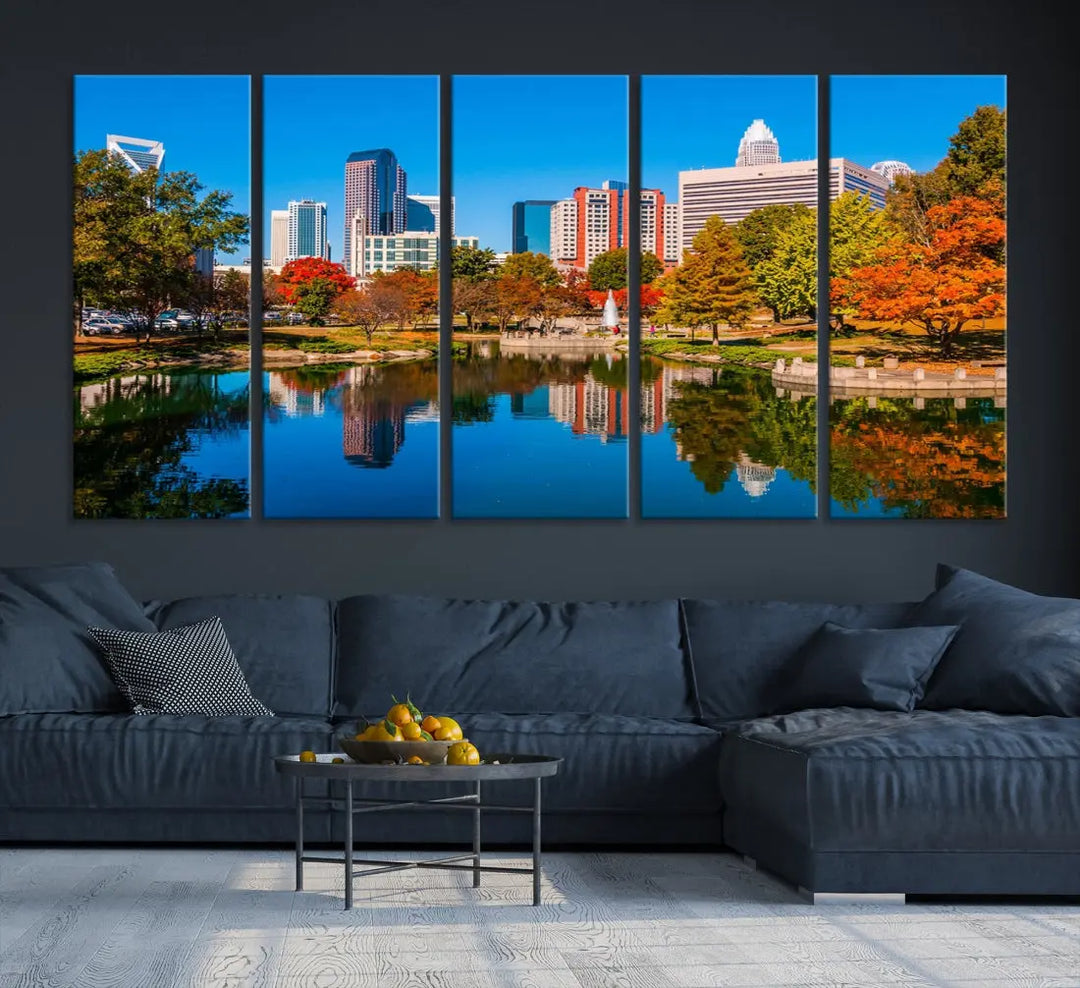 Charlotte City Autumn Morning Cityscape Wall Art Canvas Print