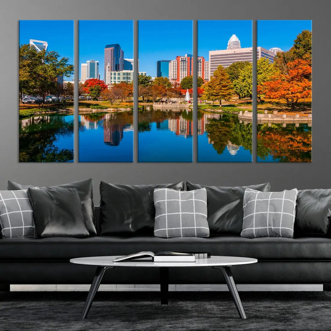 Charlotte City Autumn Morning Cityscape Wall Art Canvas Print