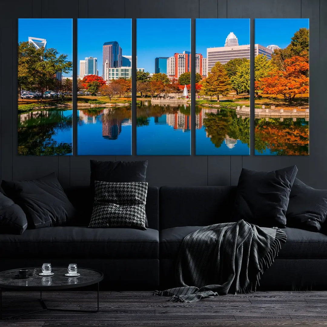 Charlotte City Autumn Morning Cityscape Wall Art Canvas Print