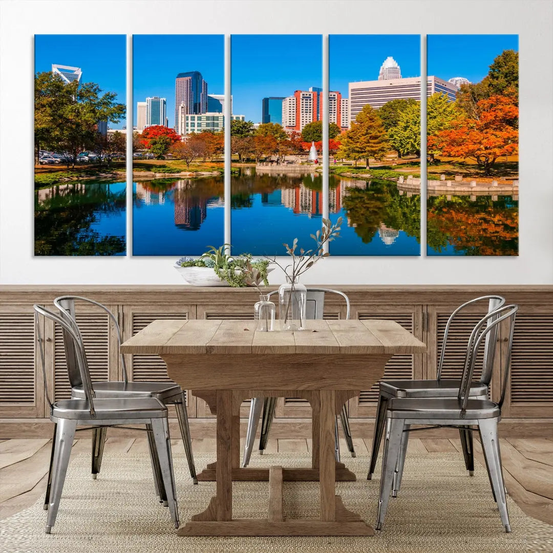 Charlotte City Autumn Morning Cityscape Wall Art Canvas Print