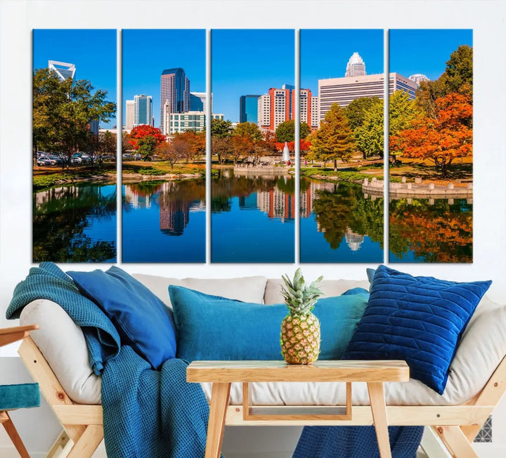 Charlotte City Autumn Morning Cityscape Wall Art Canvas Print