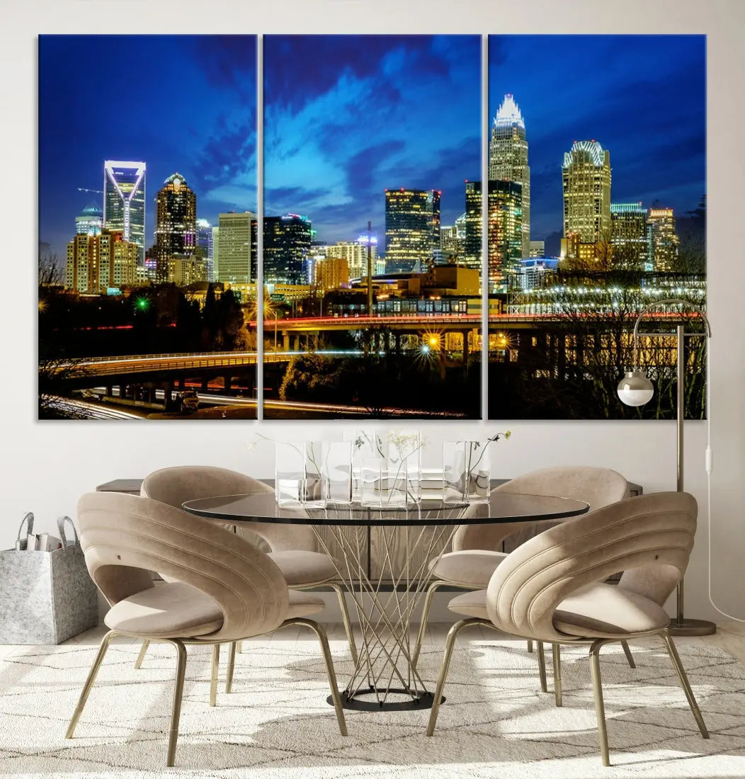 Charlotte City Lights Night Skyline Cityscape Wall Art Canvas Print