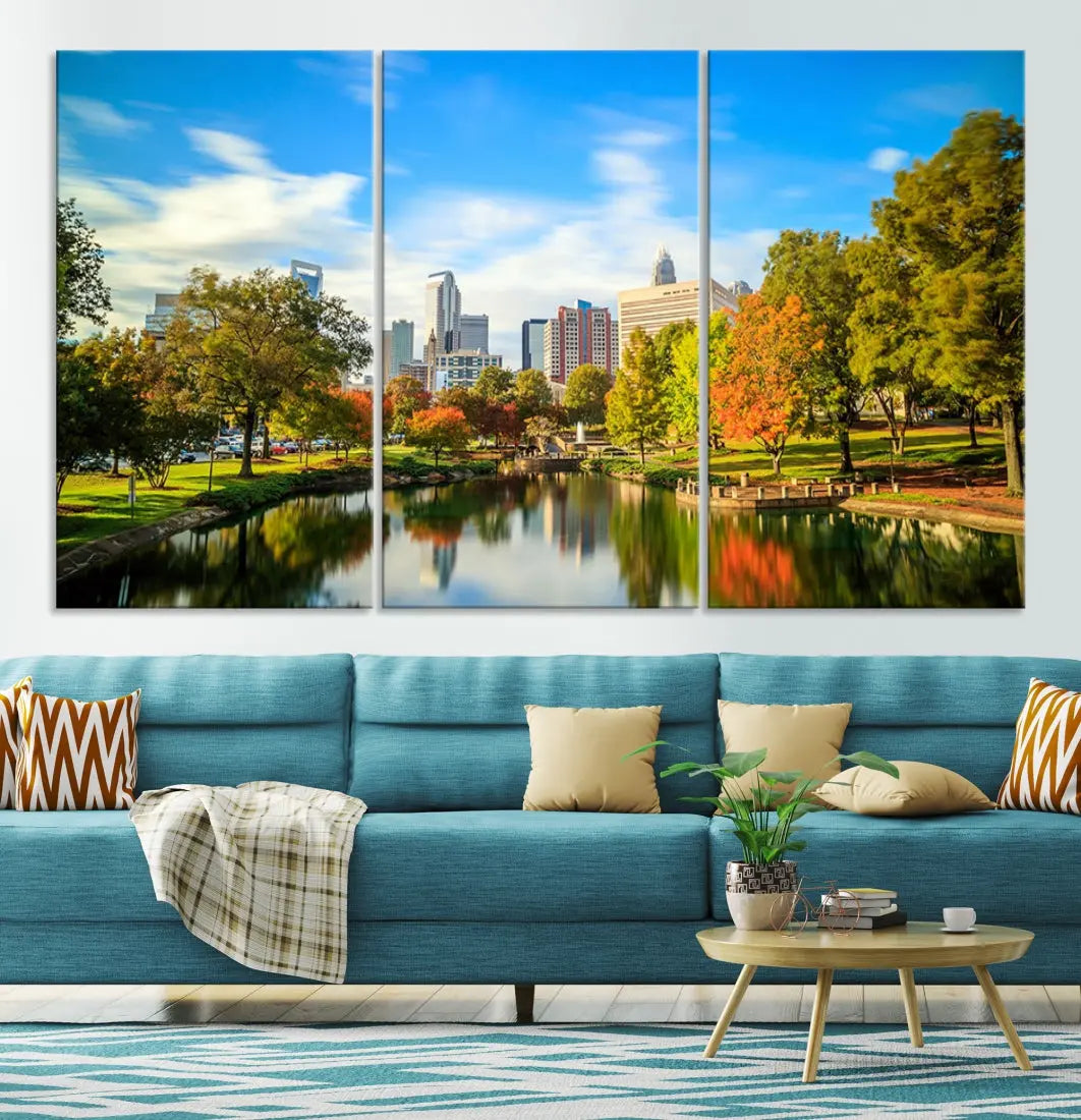 Charlotte City Park Photo Canvas Print Cityscape Wall Art Canvas Print