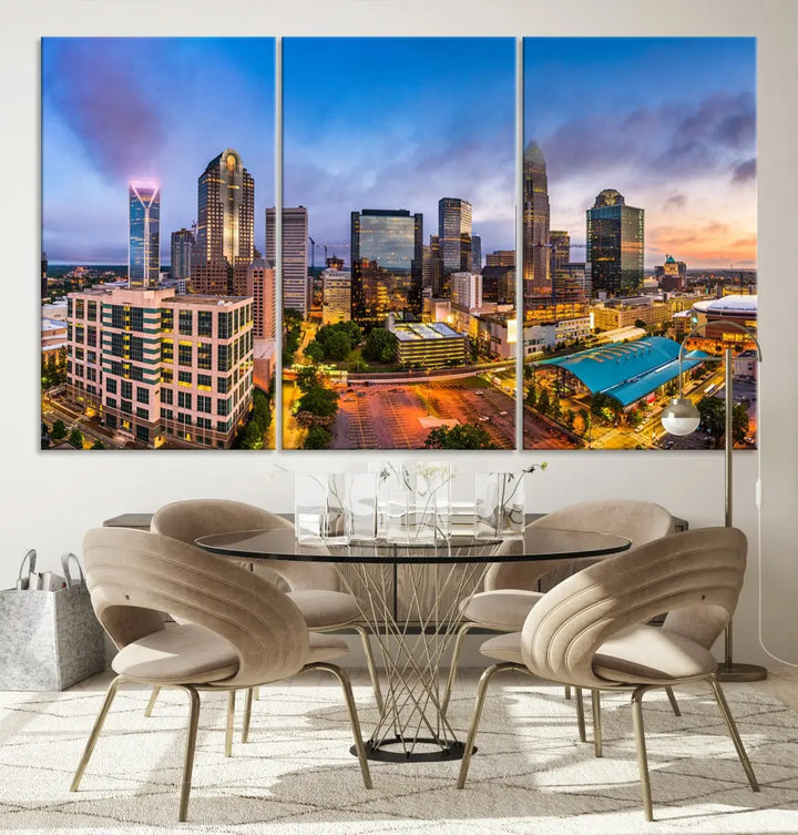 Charlotte City Wall Art Cityscape Canvas Wall Decor Charlotte Skyline Sunset