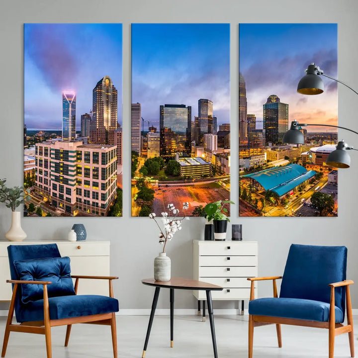 Charlotte City Wall Art Cityscape Canvas Wall Decor Charlotte Skyline Sunset